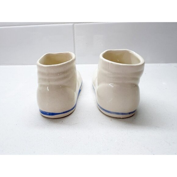 Pair of Vintage 1950's Baby Booties Ceramic Pottery Decor in White - Picture 2 of 7